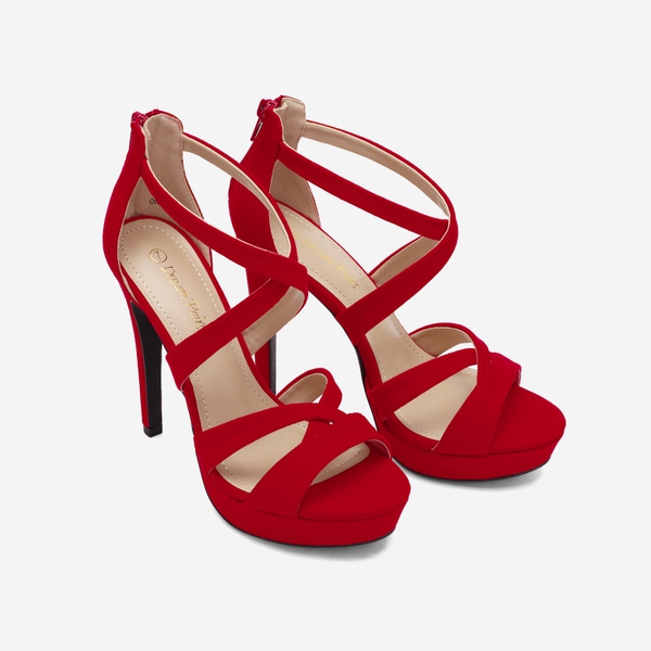 Stiletto Platform Pump Sandals - RED SUEDE - 2